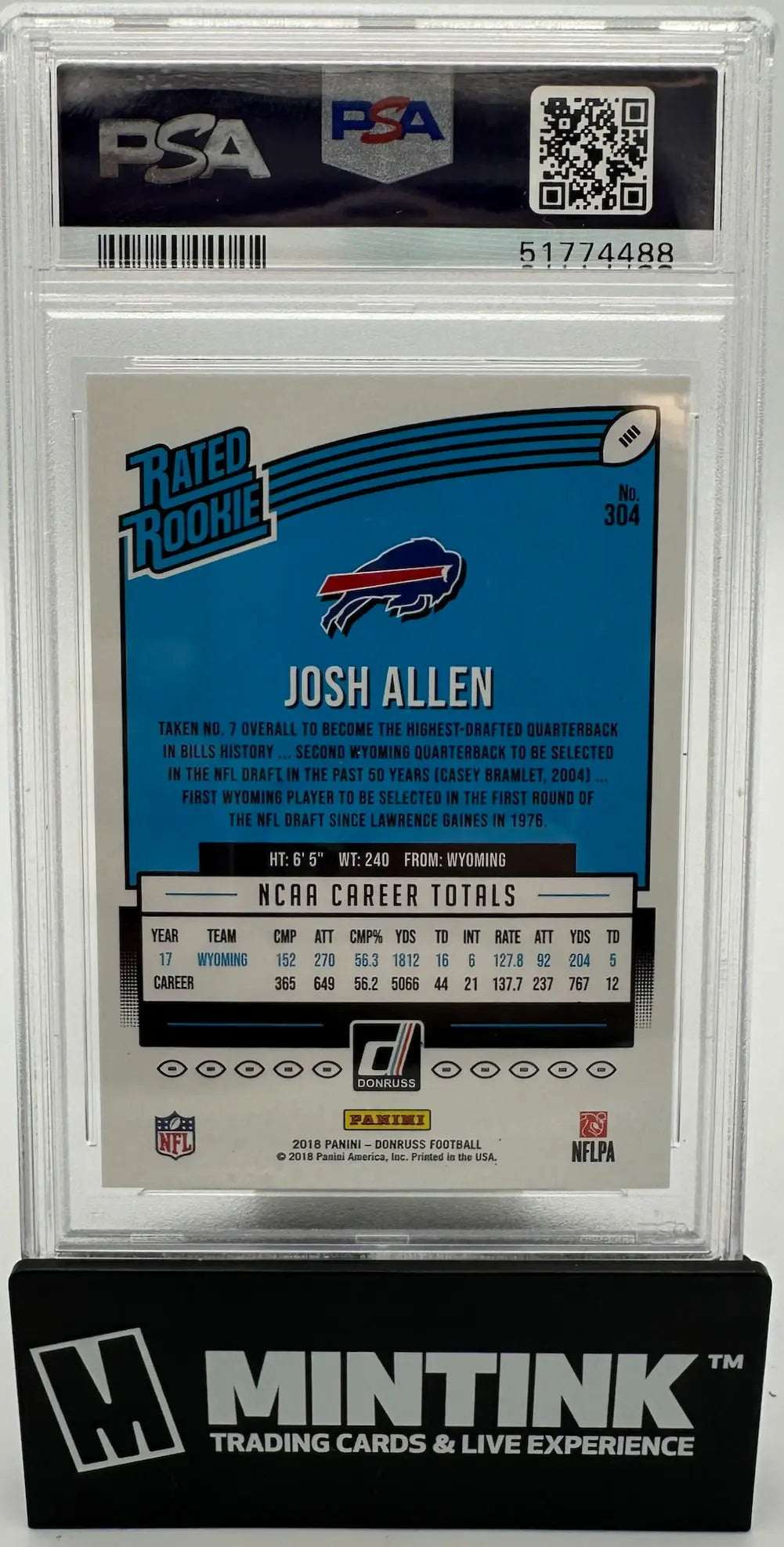 2018 Panini Donruss Rated Rookie Josh Allen RC PSA 10 