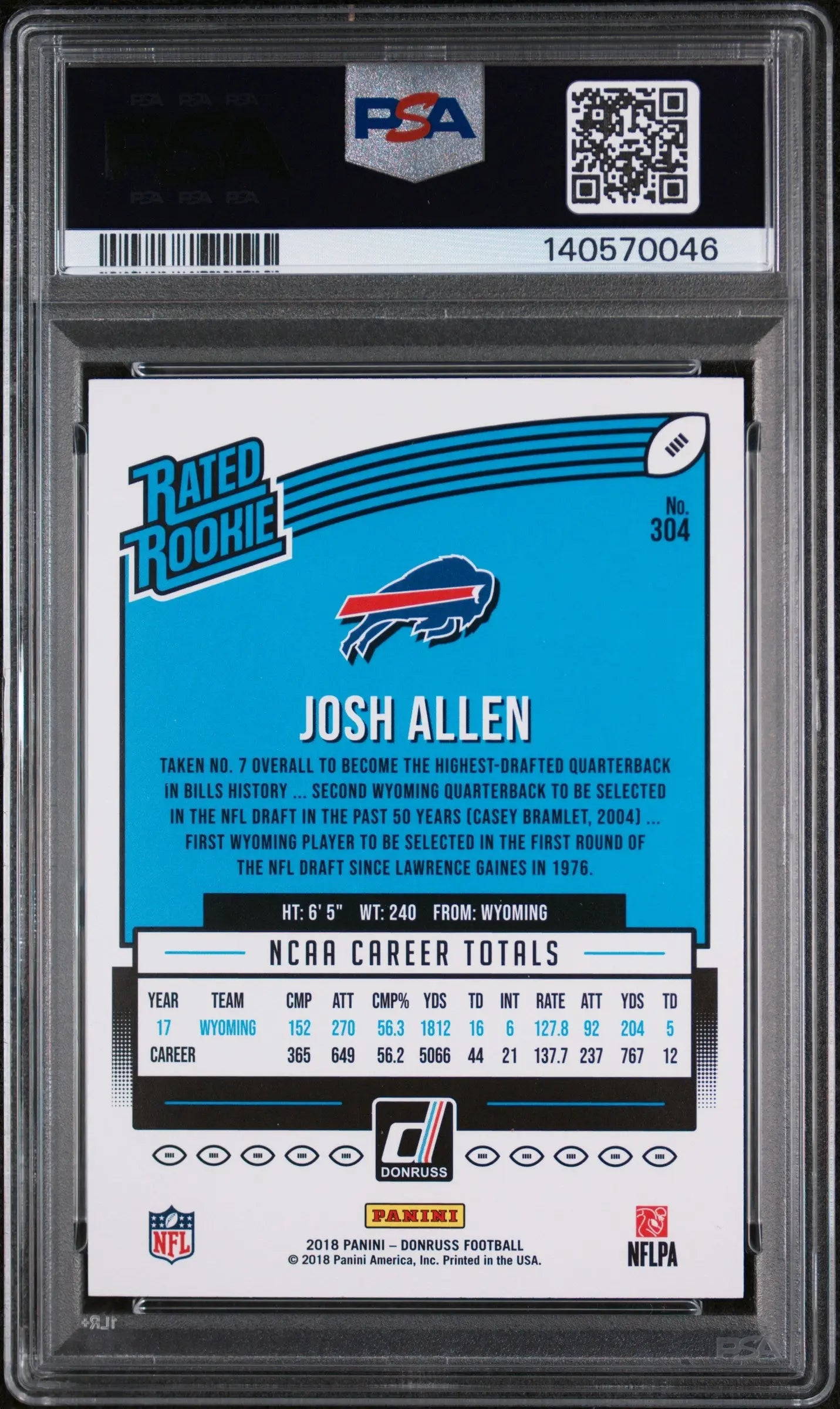 2018 Panini Donruss Rated Rookie Josh Allen RC PSA 8 