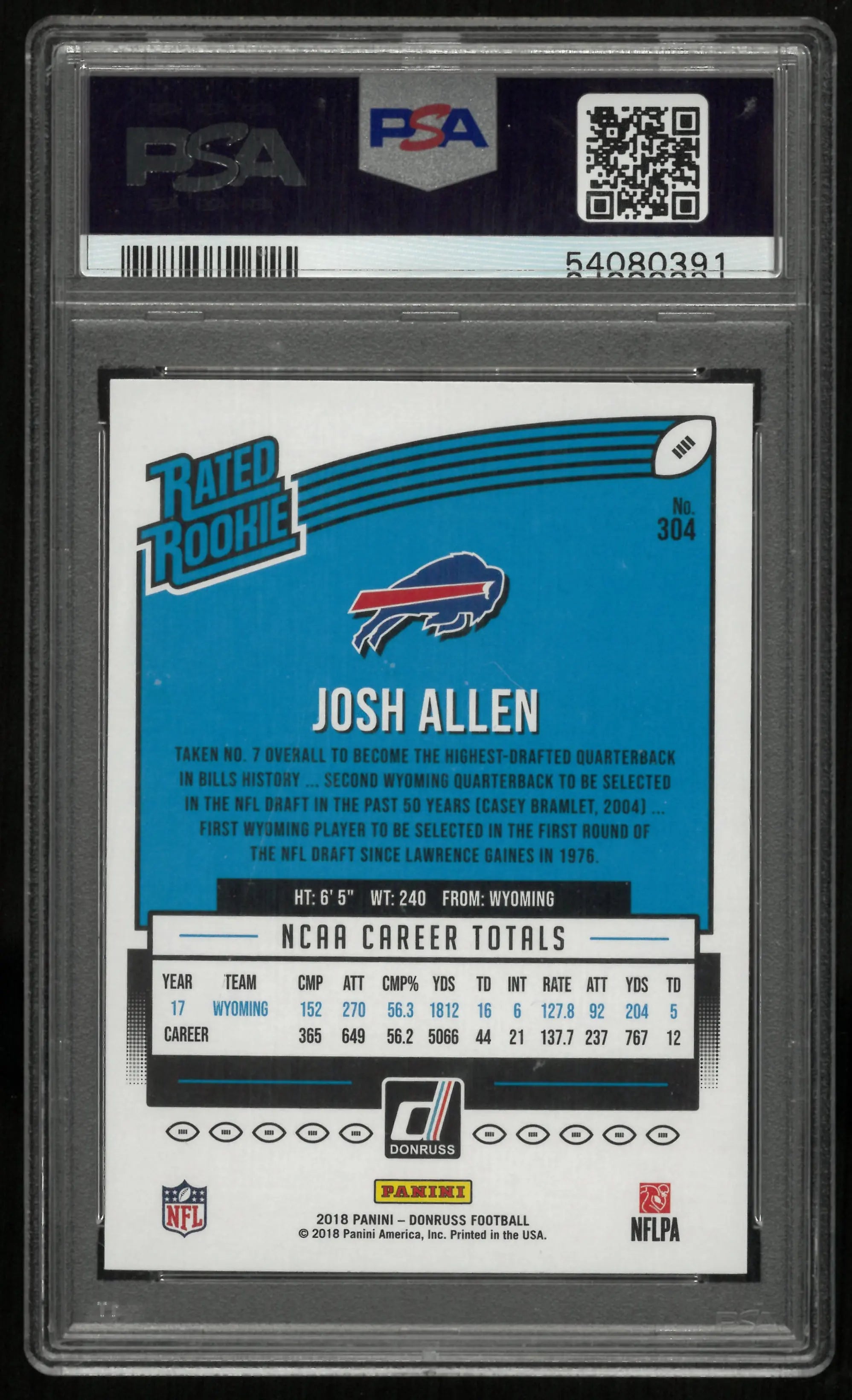 2018 Panini Donruss Rated Rookie Josh Allen RC PSA 9 