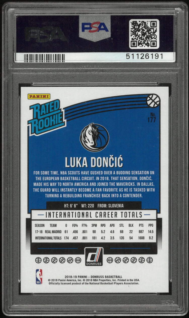 2018 Panini Donruss Rated Rookie Luka Doncic RC PSA 9 
