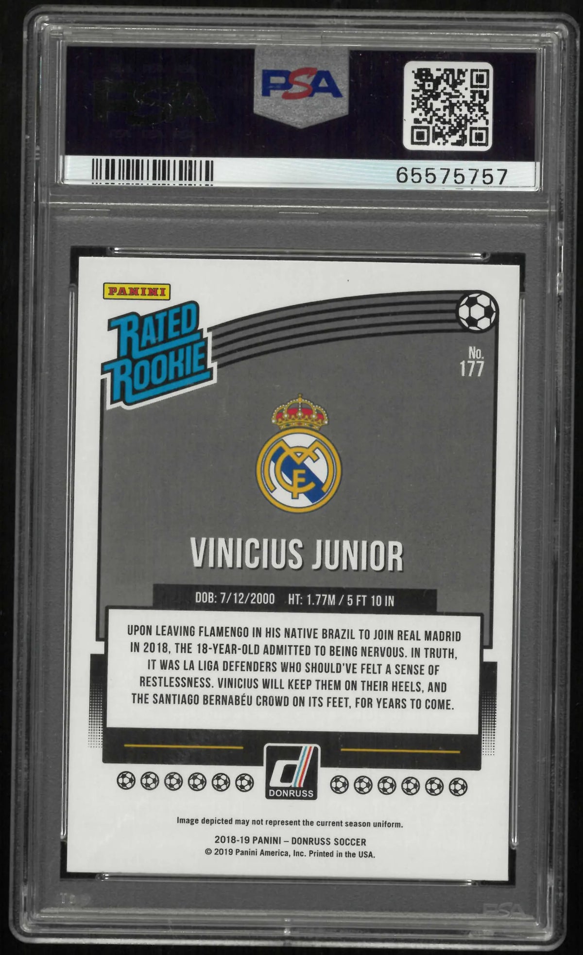 2018 Panini Donruss Rated Rookie Vinicius Junior RC PSA 10 