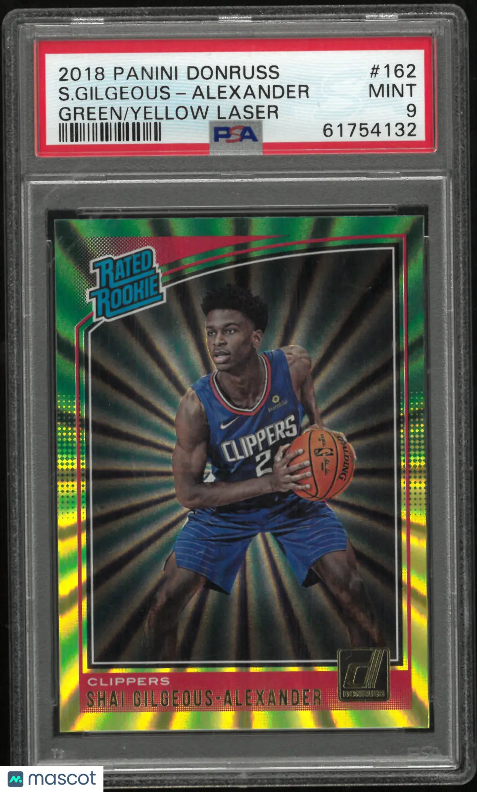 2018 Panini Donruss S. Gilgeous-Alexander 162 Green Yellow Laser Rookie RC PSA 9 