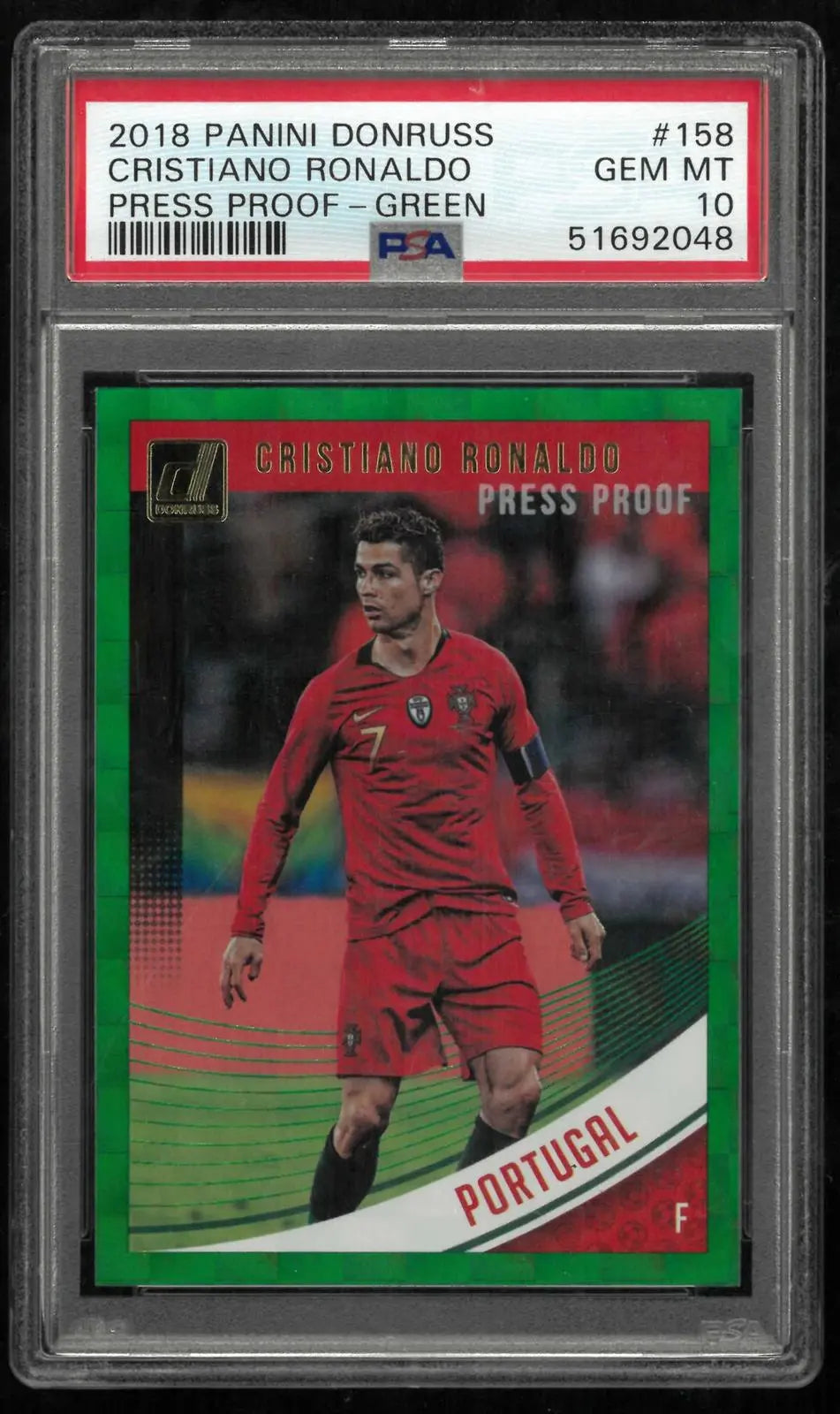 2018 Panini Donruss Soccer Cristiano Ronaldo Press Proof Green PSA 10 
