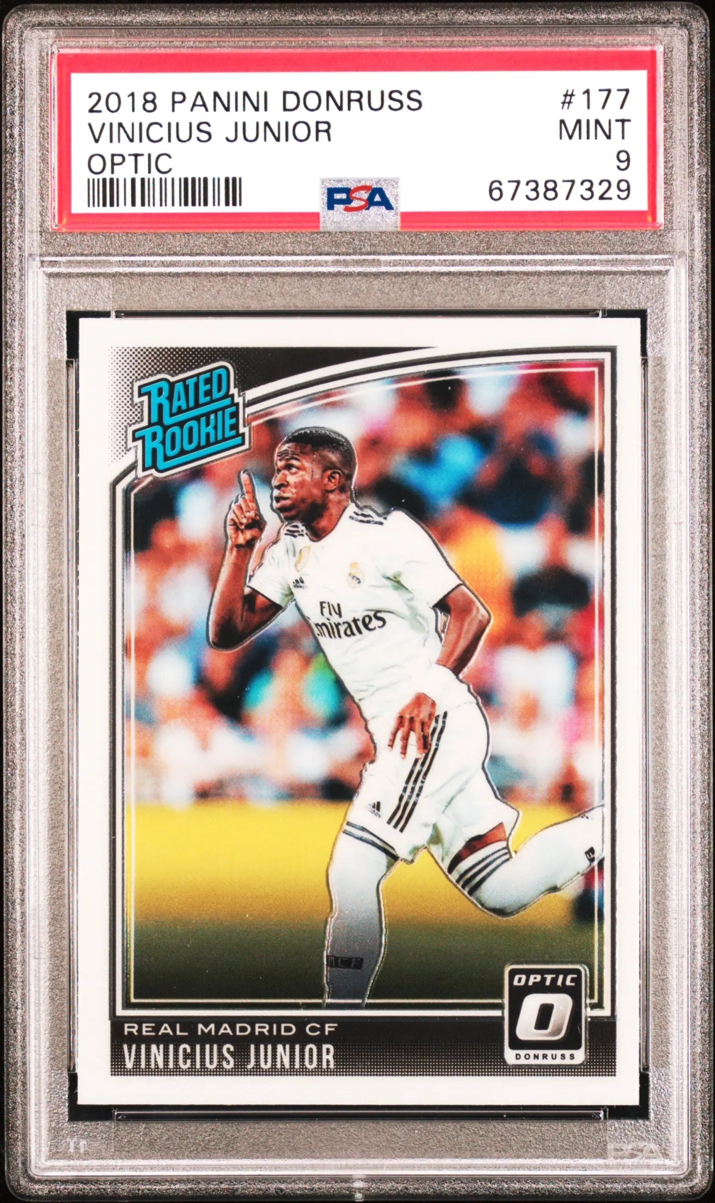 2018 Panini Donruss Soccer Vinicius Junior Rated Rookie RC Optic PSA 9 