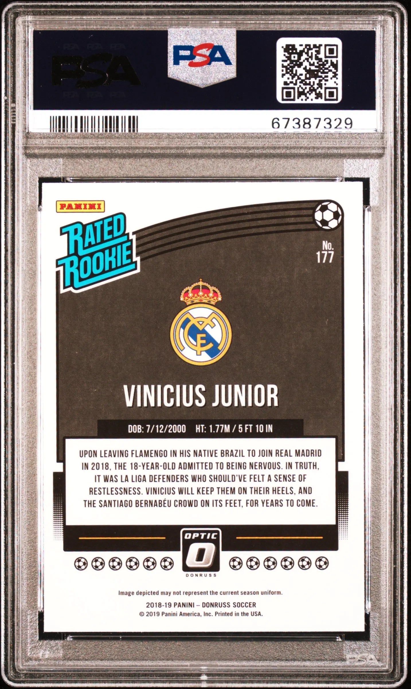 2018 Panini Donruss Soccer Vinicius Junior Rated Rookie RC Optic PSA 9 