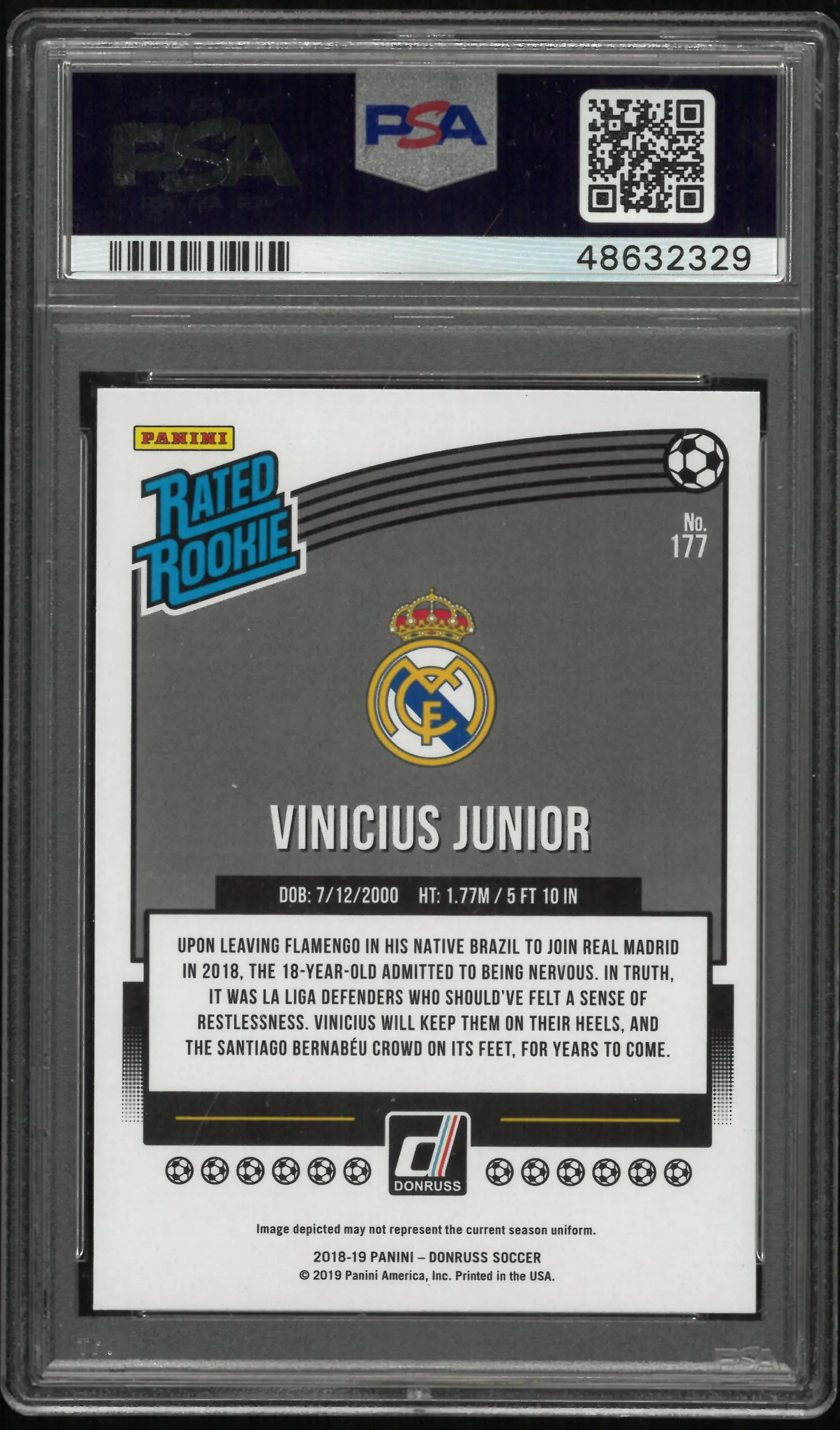 2018 Panini Donruss Soccer Vinicius Junior Rated Rookie RC #177 PSA 10 