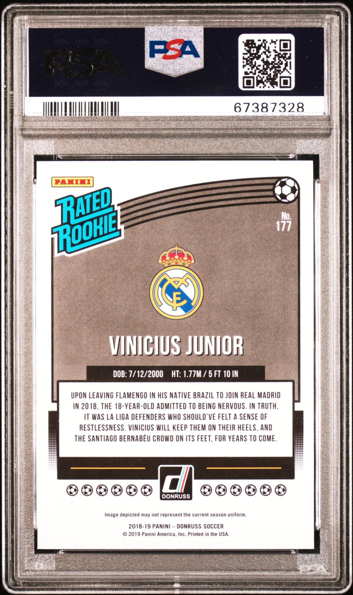 2018 Panini Donruss Vinicius Junior Rated Rookie RC Press Proof Green PSA 10 