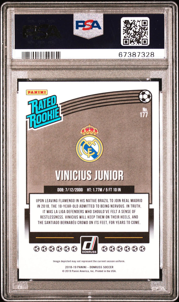2018 Panini Donruss Vinicius Junior Rated Rookie RC Press Proof Green PSA 10 