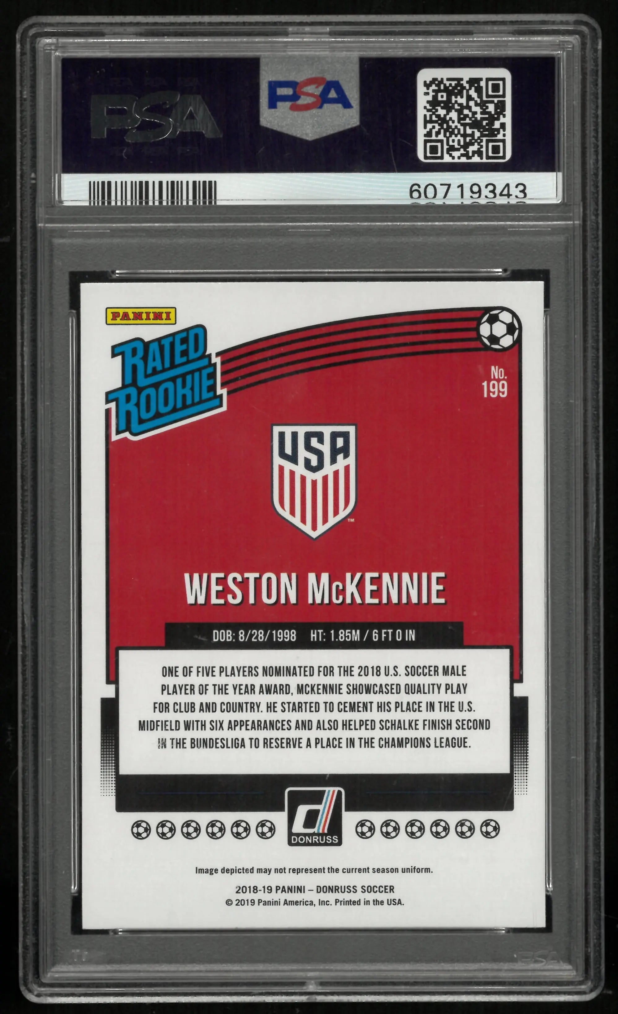 2018 Panini Donruss Weston Mckennie #199 Press Proof Red PSA 10 