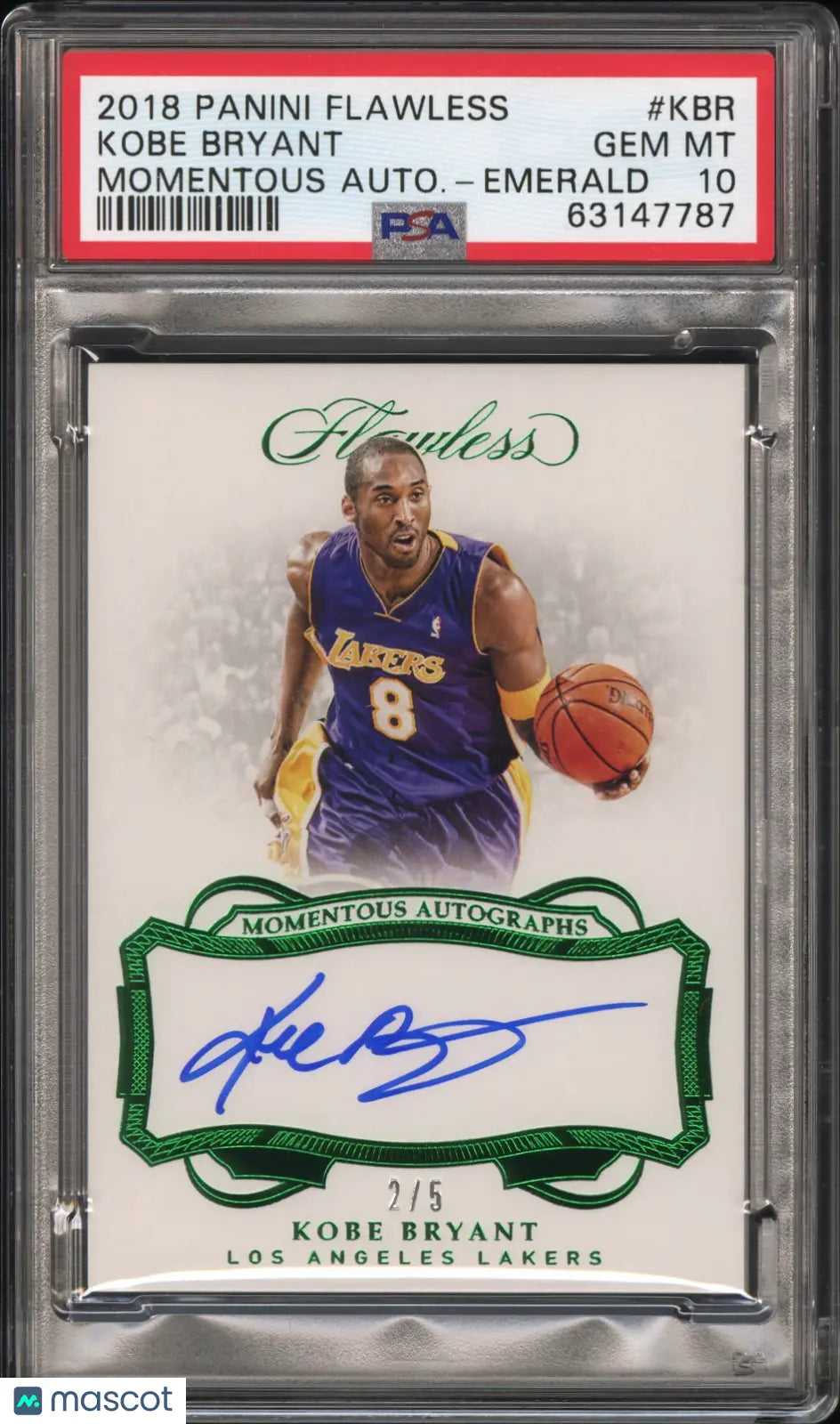 2018 Panini Flawless Momentous Autographs Auto Kobe Bryant Emerald /5 PSA 10 