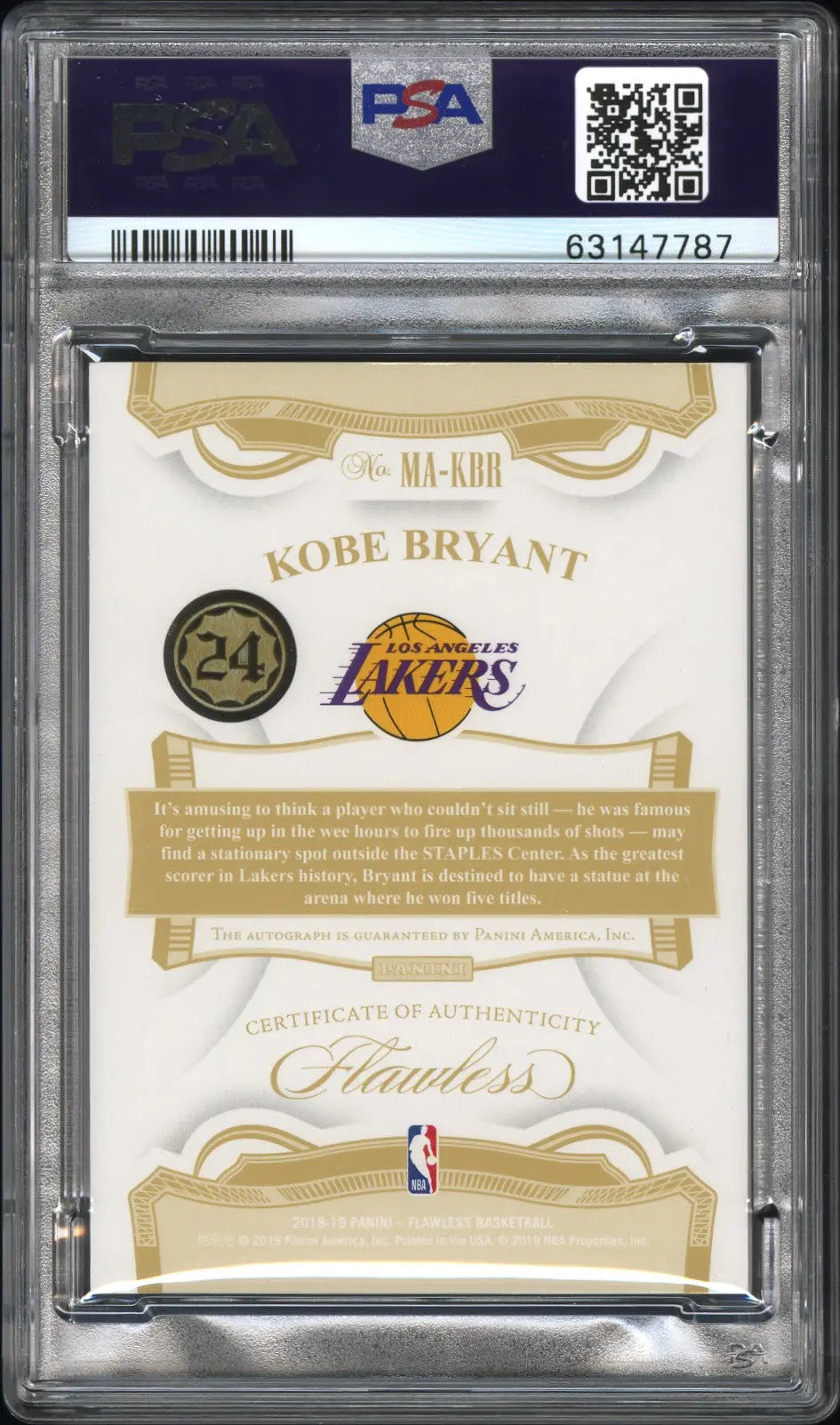 2018 Panini Flawless Momentous Autographs Auto Kobe Bryant Emerald /5 PSA 10 