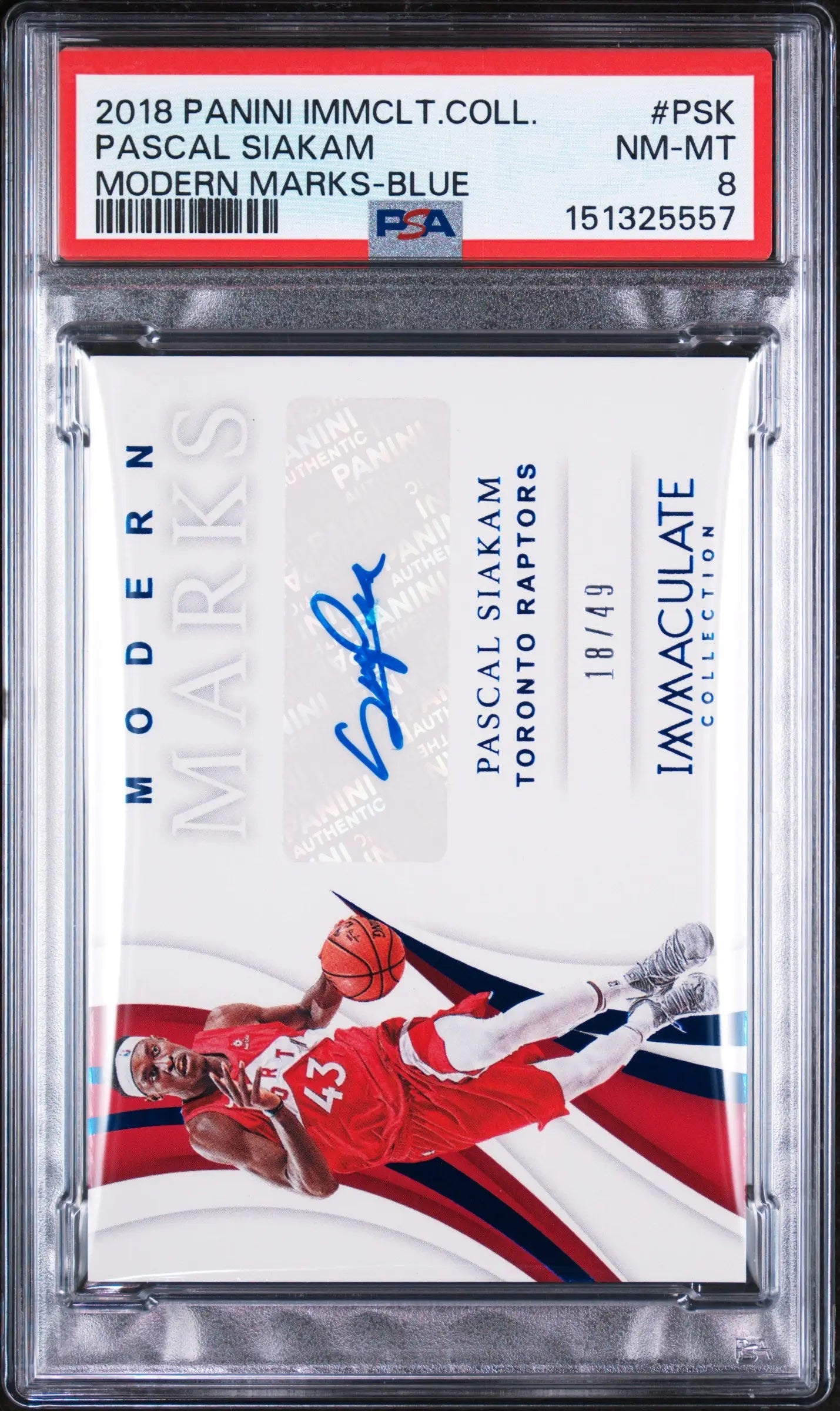 2018 Panini Immaculate Modern Marks Autograph Pascal Siakam Blue Auto /49 PSA 8 