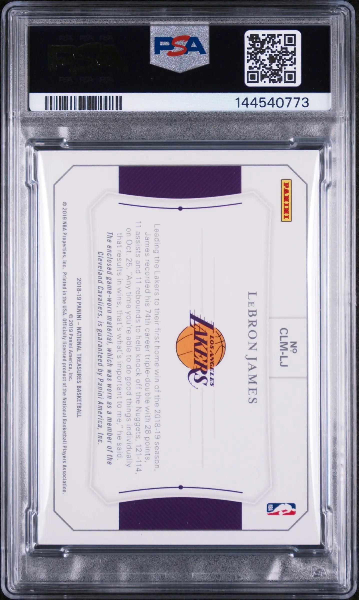 2018 Panini National Treasures Colossal Materials LeBron James #LJ /99 PSA 10 