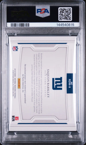 2018 Panini National Treasures Red Rookie Dual Material Saquon Barkley /26 PSA 8 