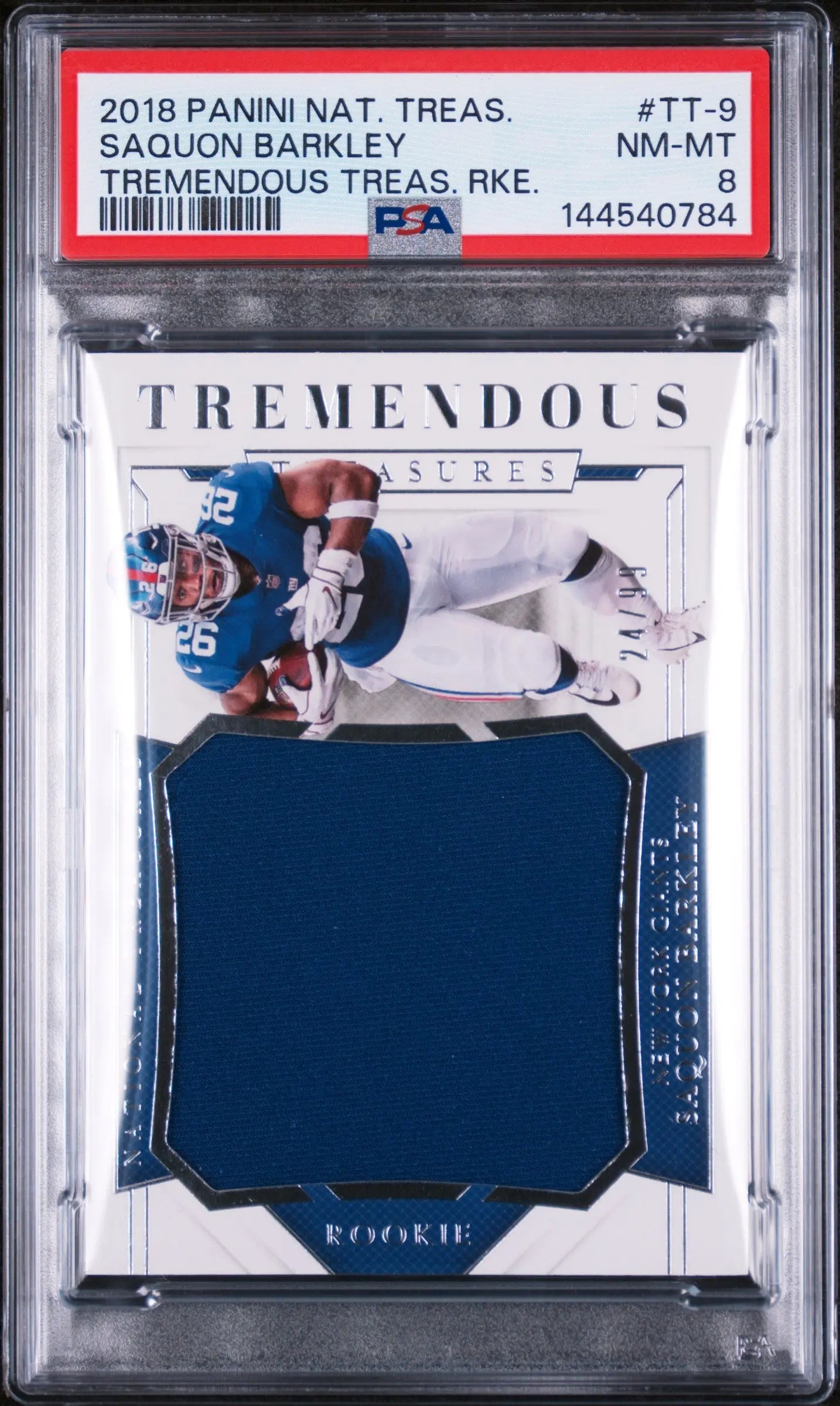 2018 Panini National Treasures Tremendous Treasures RC Saquon Barkley /99 PSA 8 