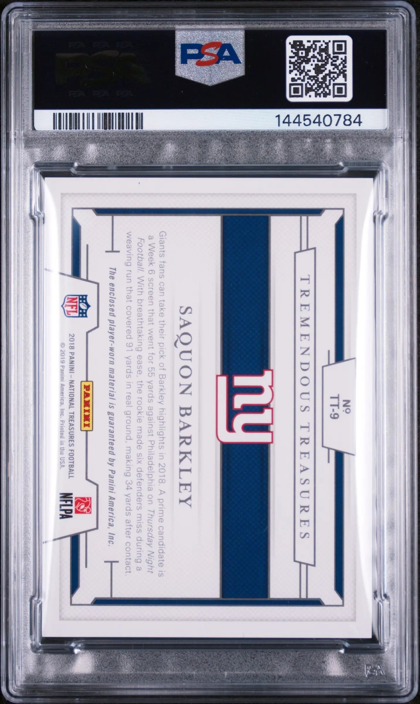 2018 Panini National Treasures Tremendous Treasures RC Saquon Barkley /99 PSA 8 