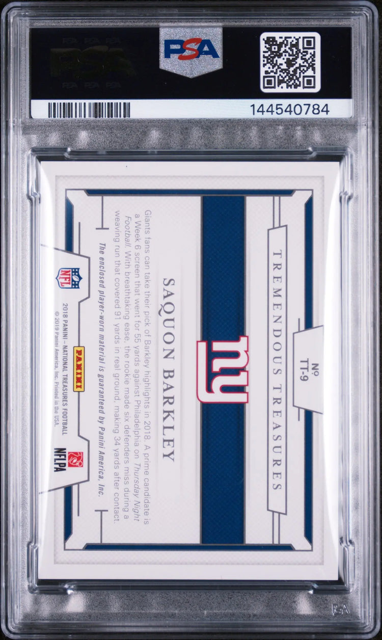 2018 Panini National Treasures Tremendous Treasures RC Saquon Barkley /99 PSA 8 