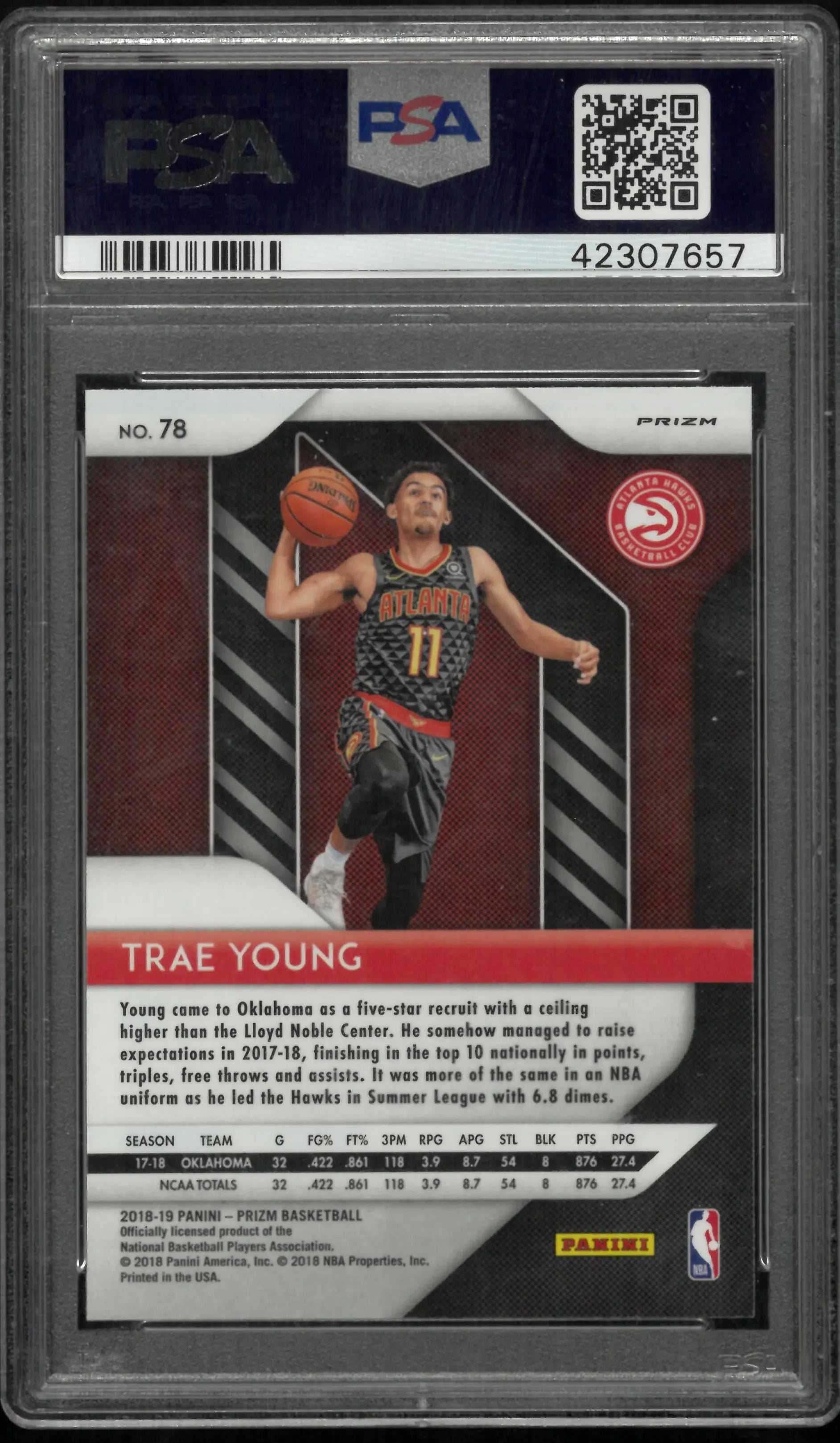 2018 Panini Prizm Basketball Trae Young RC Rookie Silver Prizm PSA 10 