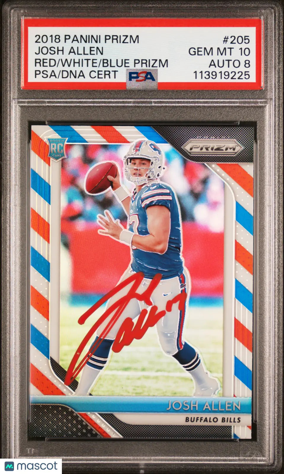 2018 Panini Prizm Josh Allen RC Rookie Red White Blue Prizm Auto PSA 10 Auto 8 