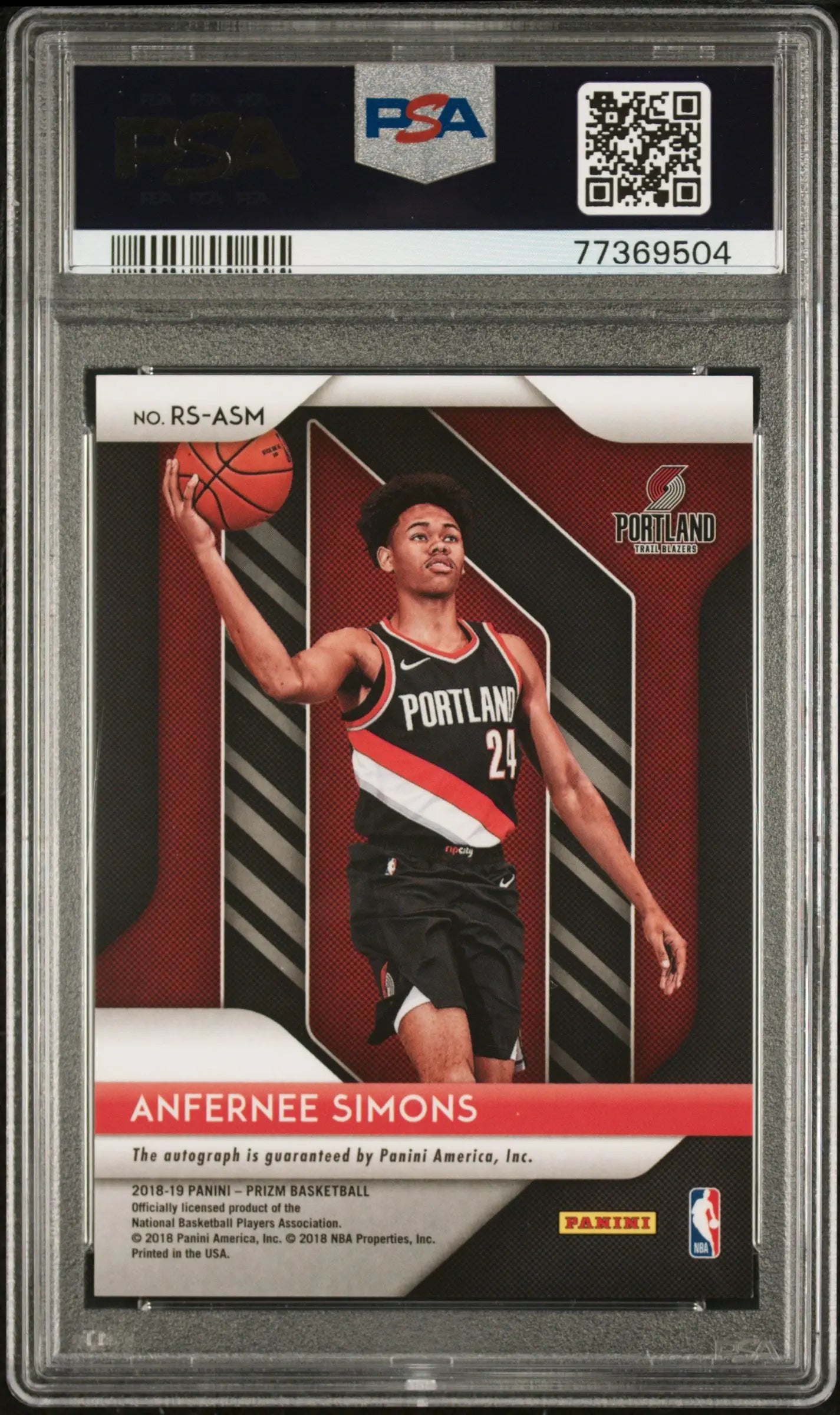2018 Panini Prizm Rookie Signatures Auto Anfernee Simons PSA 9 