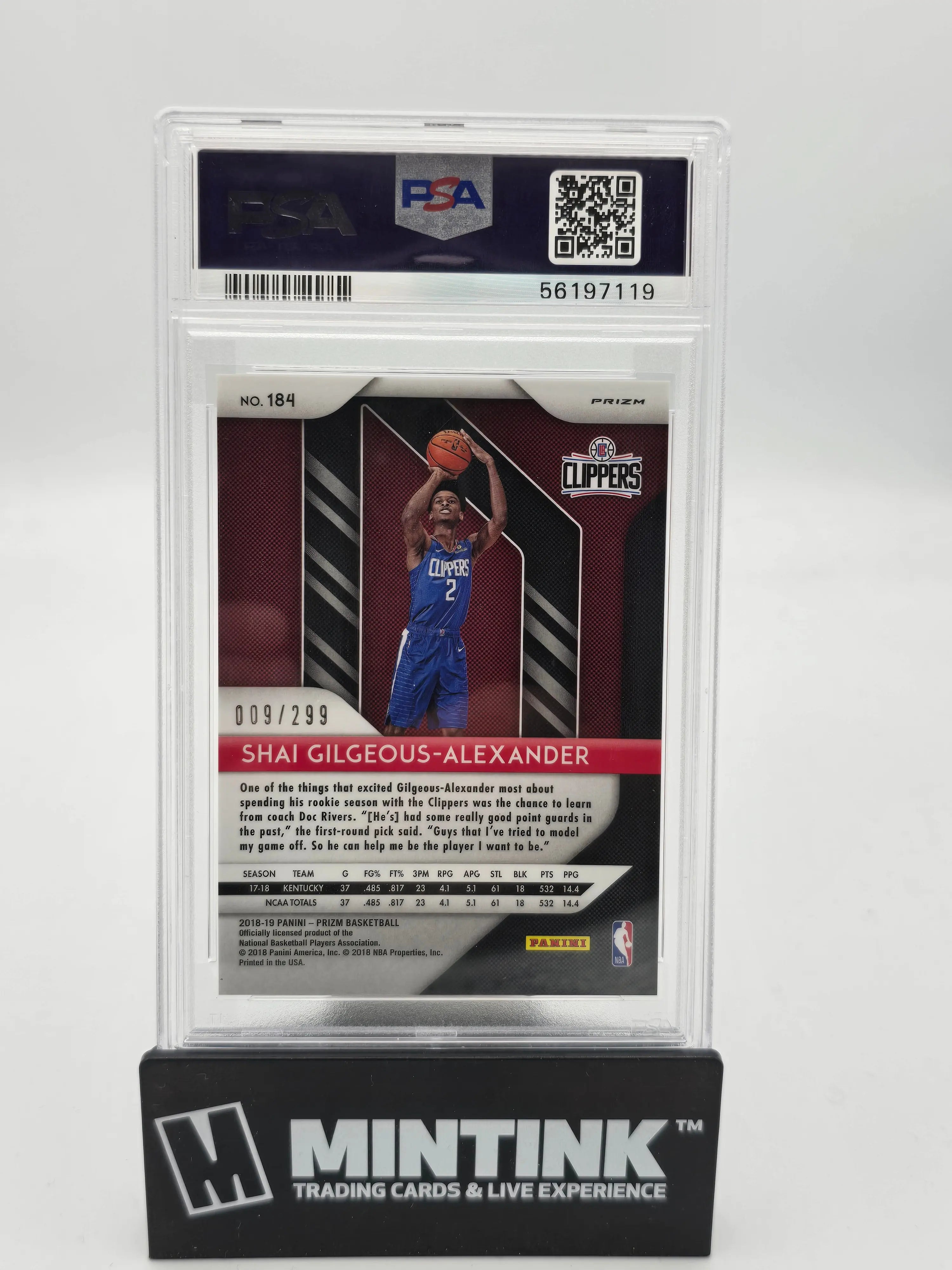 2018 Panini Prizm S. Gilgeous-Alexander RC Rookie Red Prizm PSA 10 /299 