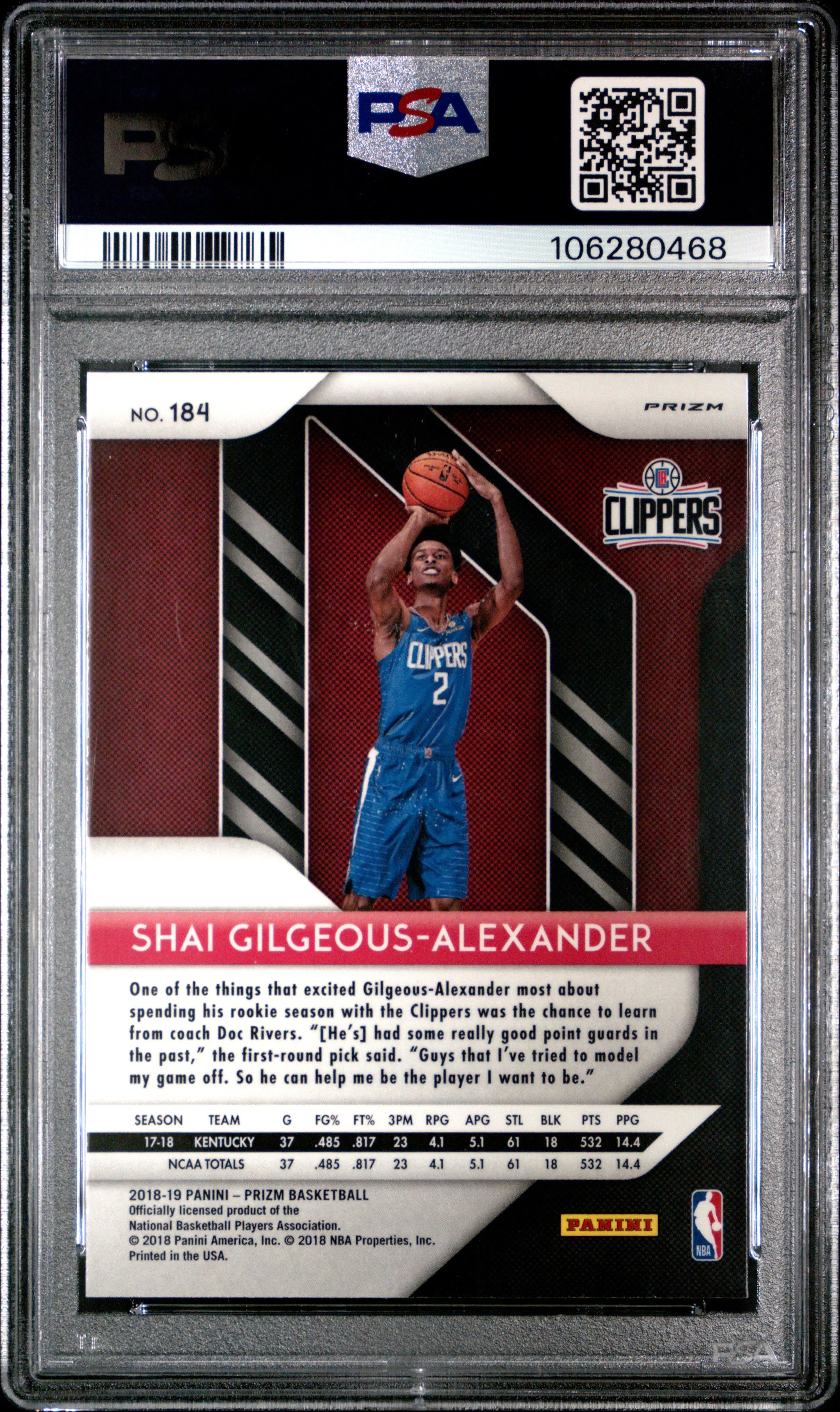 2018 Panini Prizm S. Gilgeous-Alexander #184 Fast Break PSA 9 