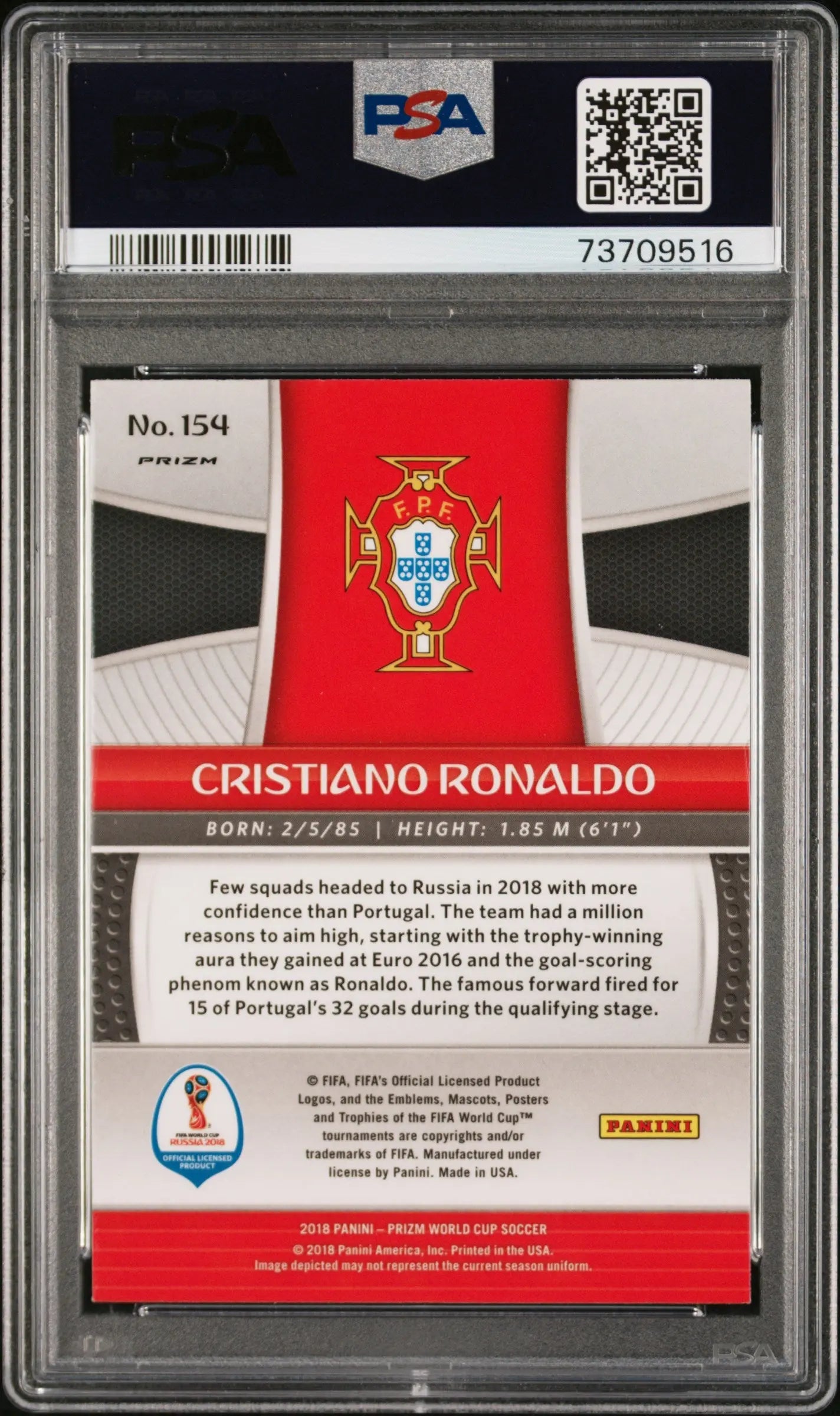 2018 Panini Prizm World Cup Cristiano Ronaldo Silver PSA 9 
