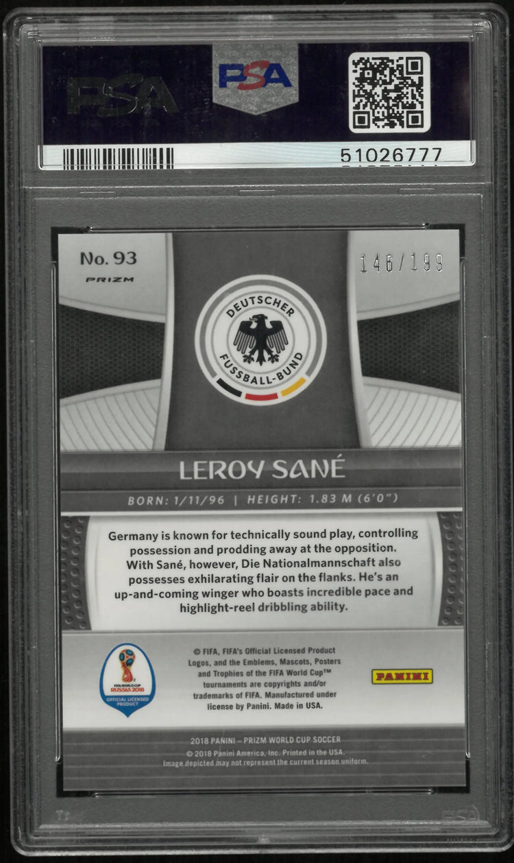 2018 Panini Prizm World Cup Leroy Sane #93 Blue PSA 10 