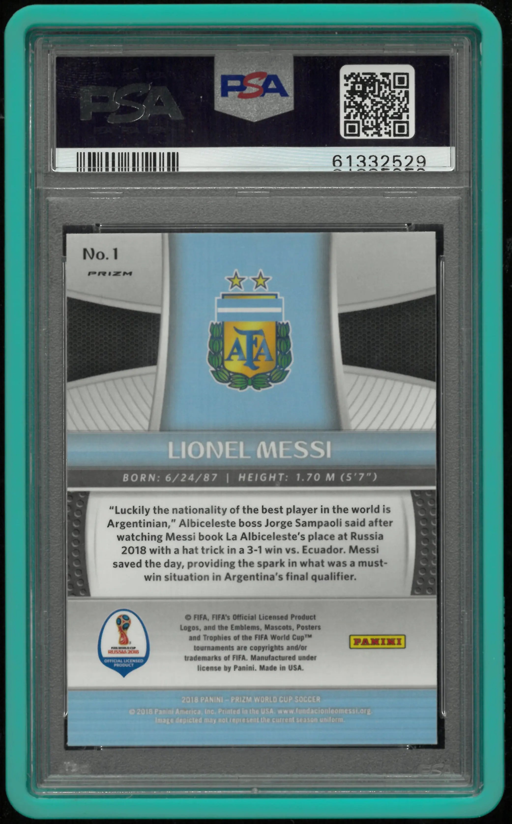 2018 Panini Prizm World Cup Lionel Messi #1 Green Orange Wave PSA 10 
