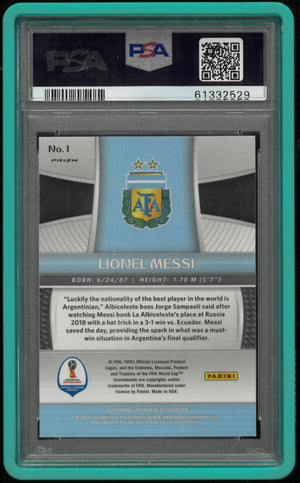 2018 Panini Prizm World Cup Lionel Messi #1 Green Orange Wave PSA 10 