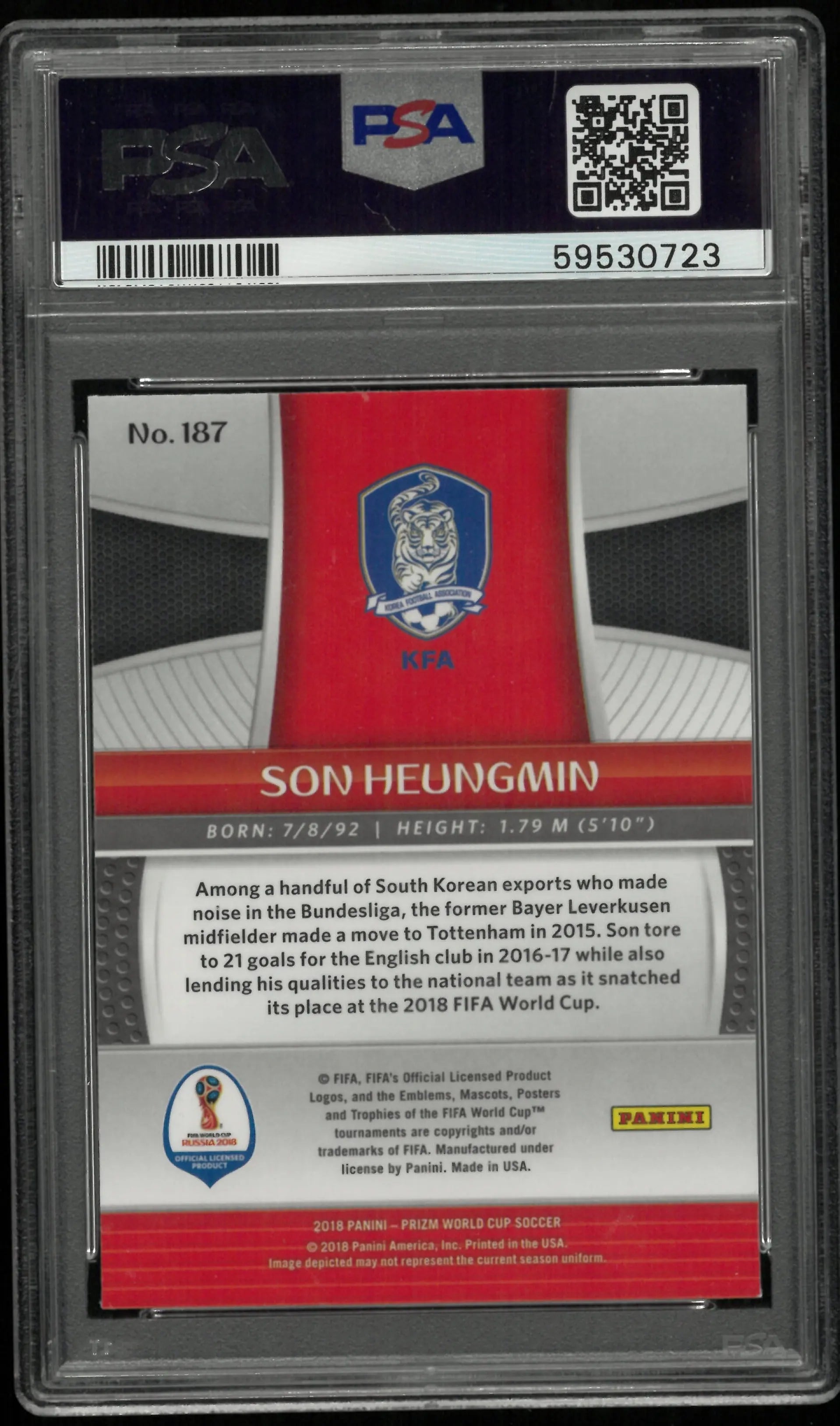 2018 Panini Prizm World Cup Son Heungmin #187 PSA 9 Russia 2018 