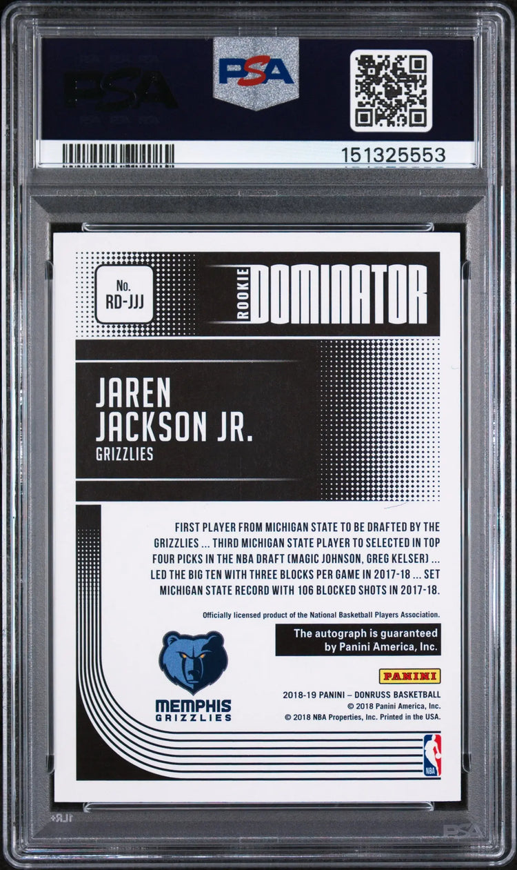 2018 Panini Rookie Dominator Autograph Jaren Jackson JR. Auto /99 RC PSA 10 