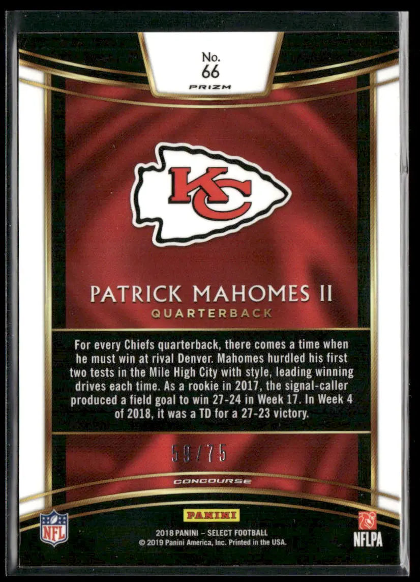 2018 Panini Select Football Concourse White Prizm Patrick Mahomes II /75 