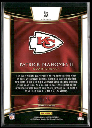 2018 Panini Select Football Concourse White Prizm Patrick Mahomes II /75 