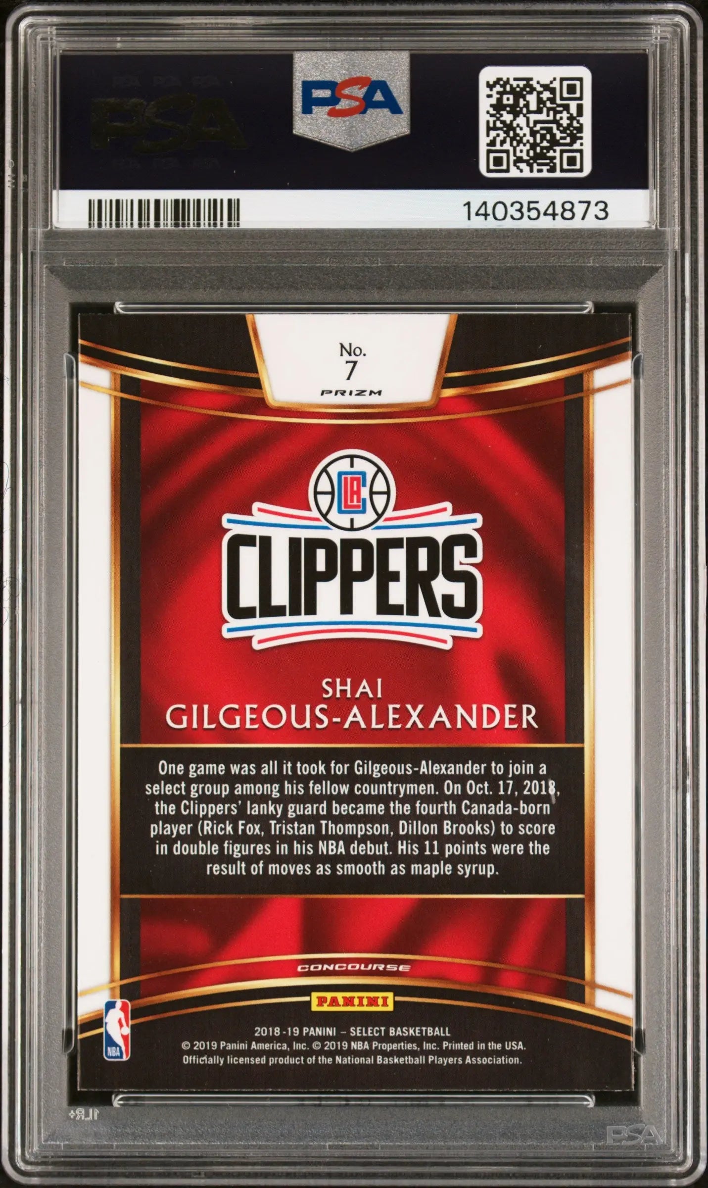 2018 Panini Select Rookie Shai Gilgeous-Alexander Tri Color Prizm RC PSA 10 