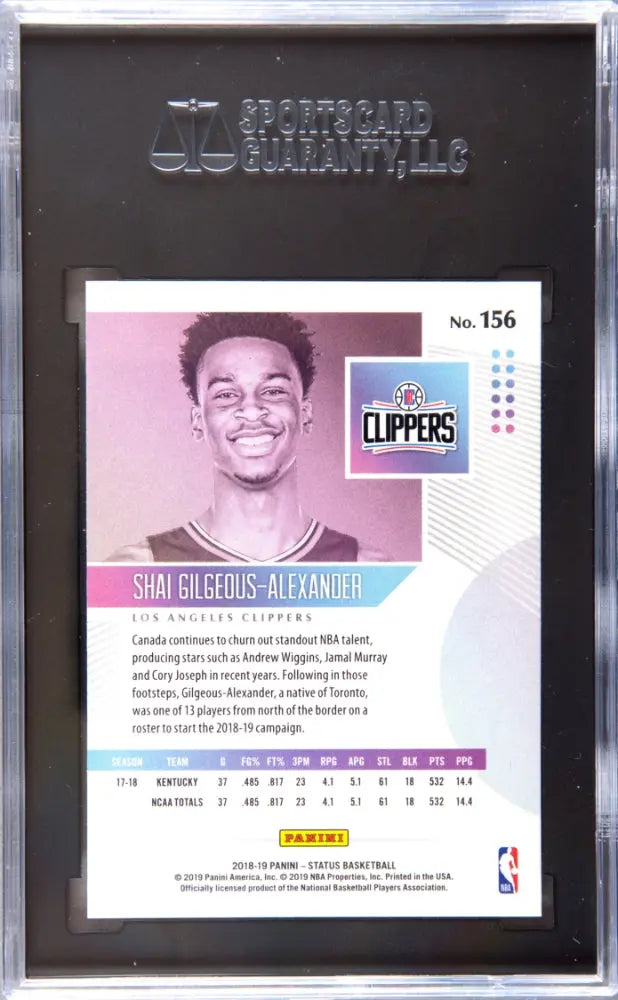 2018 Panini Status Rookie Shai Gilgeous-Alexander Purple RC SGC 10 