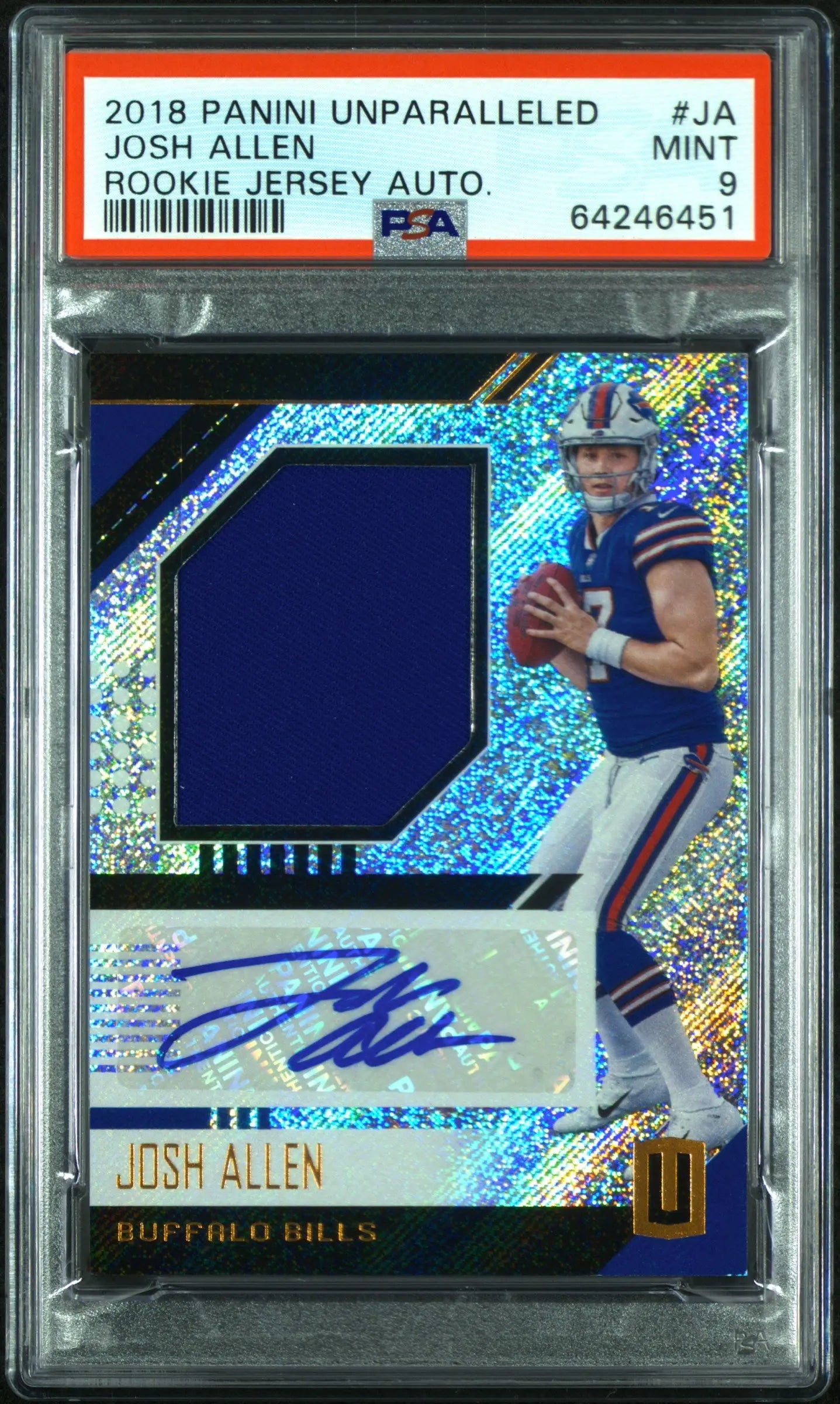 2018 Panini Unparalleled Rookie Jersey Patch Autographs Josh Allen Auto RC PSA 9 