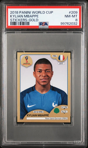 2018 Panini World Cup Stickers Kylian Mbappe Gold PSA 8 