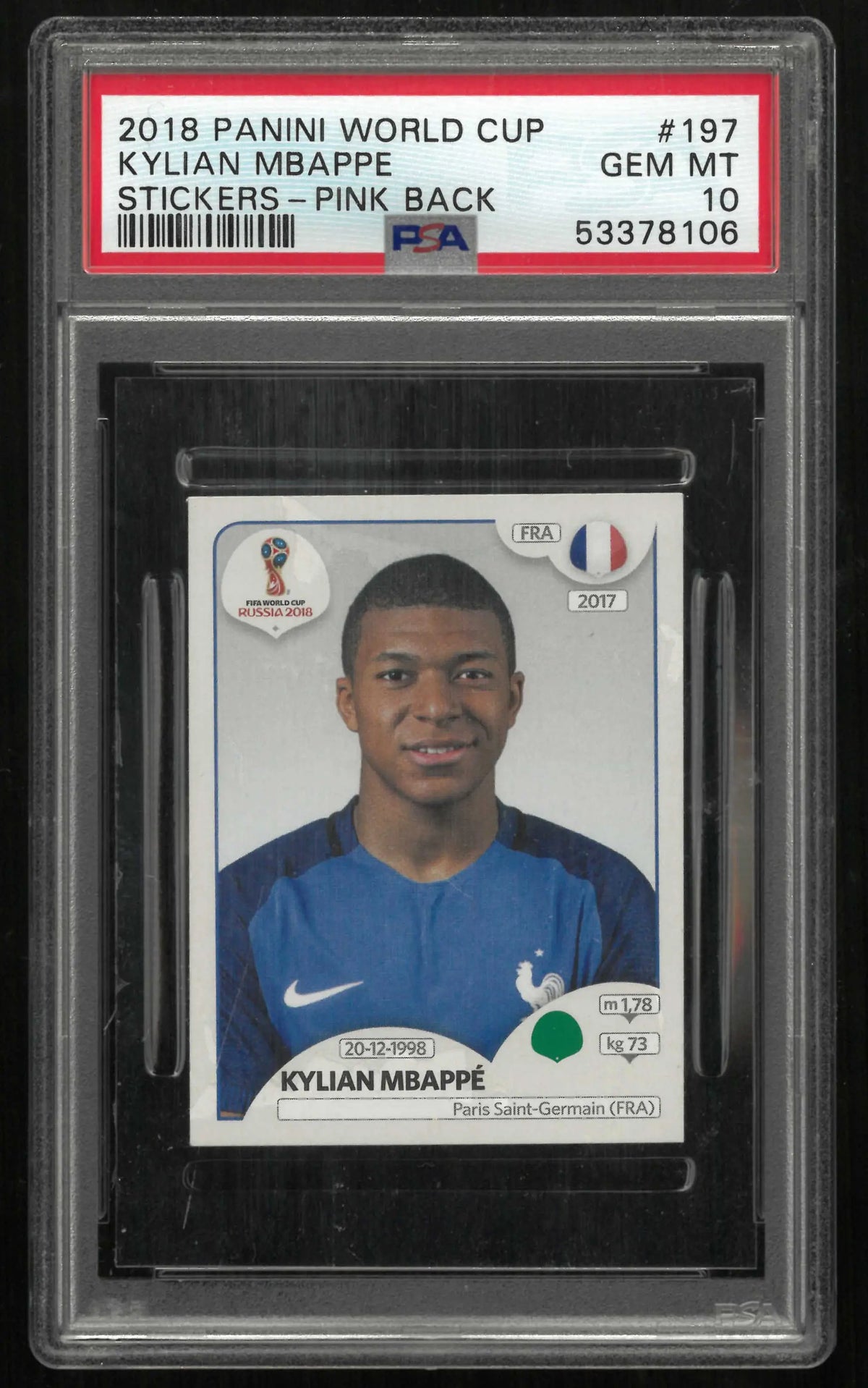 2018 Panini World Cup Stickers  Kylian Mbappe Pink Back PSA 10 