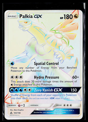 2018 Pokemon SM Ultra Prism Palkia GX Secret Rare Rainbow Holofoil 165/156 