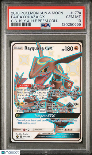2018 Pokemon Sun & Moon Celestial Storm Rayquaza GX Full Art PSA 10 177a/168 