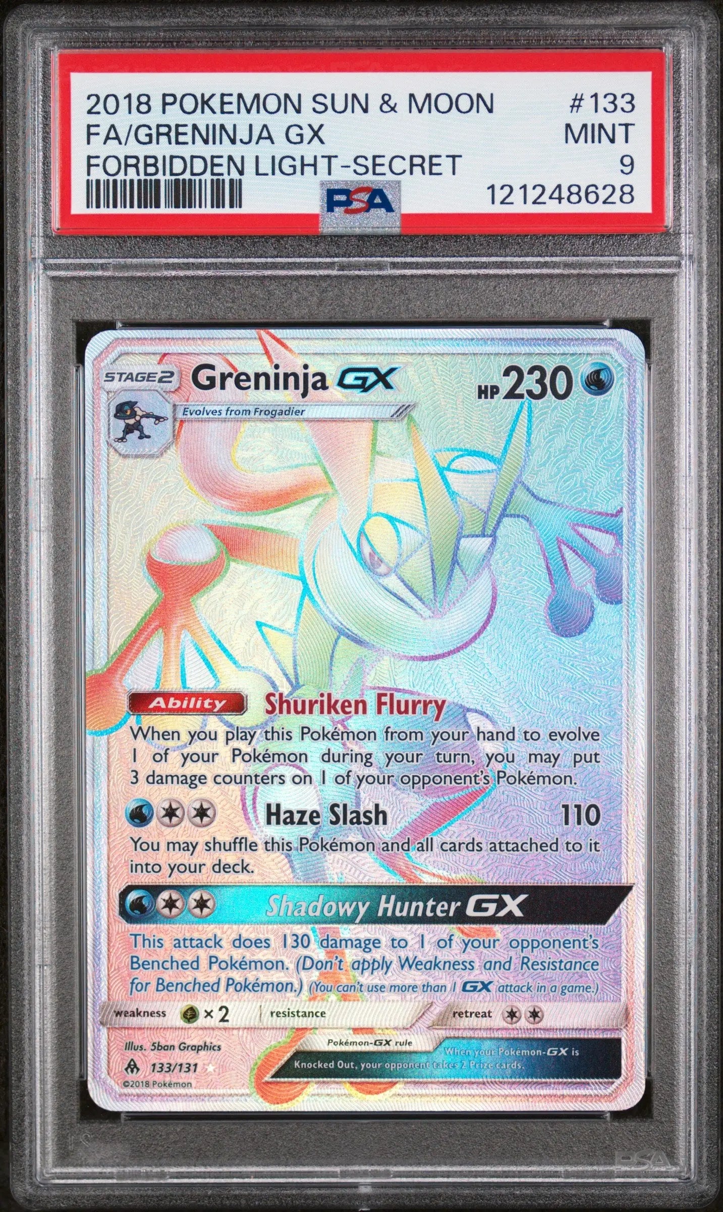 2018 Pokemon Sun & Moon Forbidden Light Greninja GX Secret Rare PSA 9 