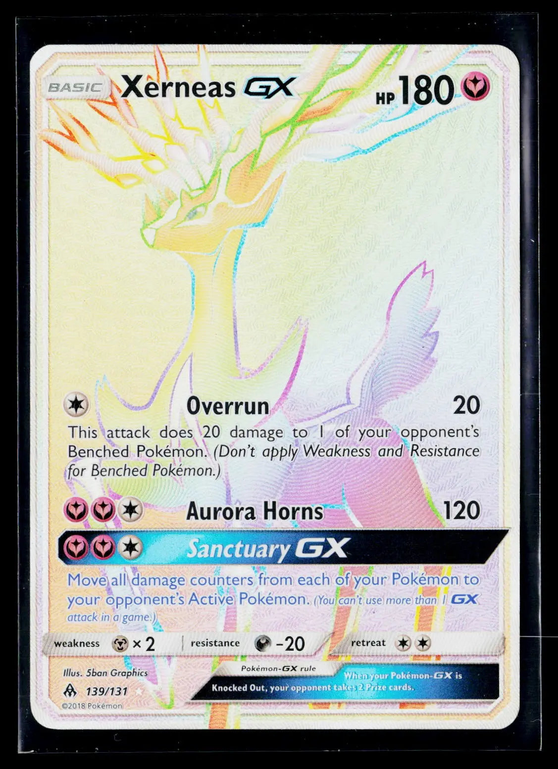 2018 Pokemon Sun & Moon Forbidden Light Xerneas GX Rainbow Secret Rare 139/131 