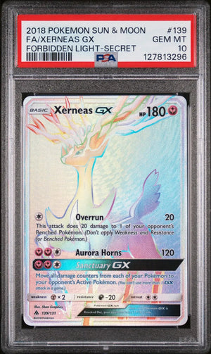 2018 Pokemon Sun & Moon Forbidden Light Xerneas GX Secret 139/131 PSA 10 