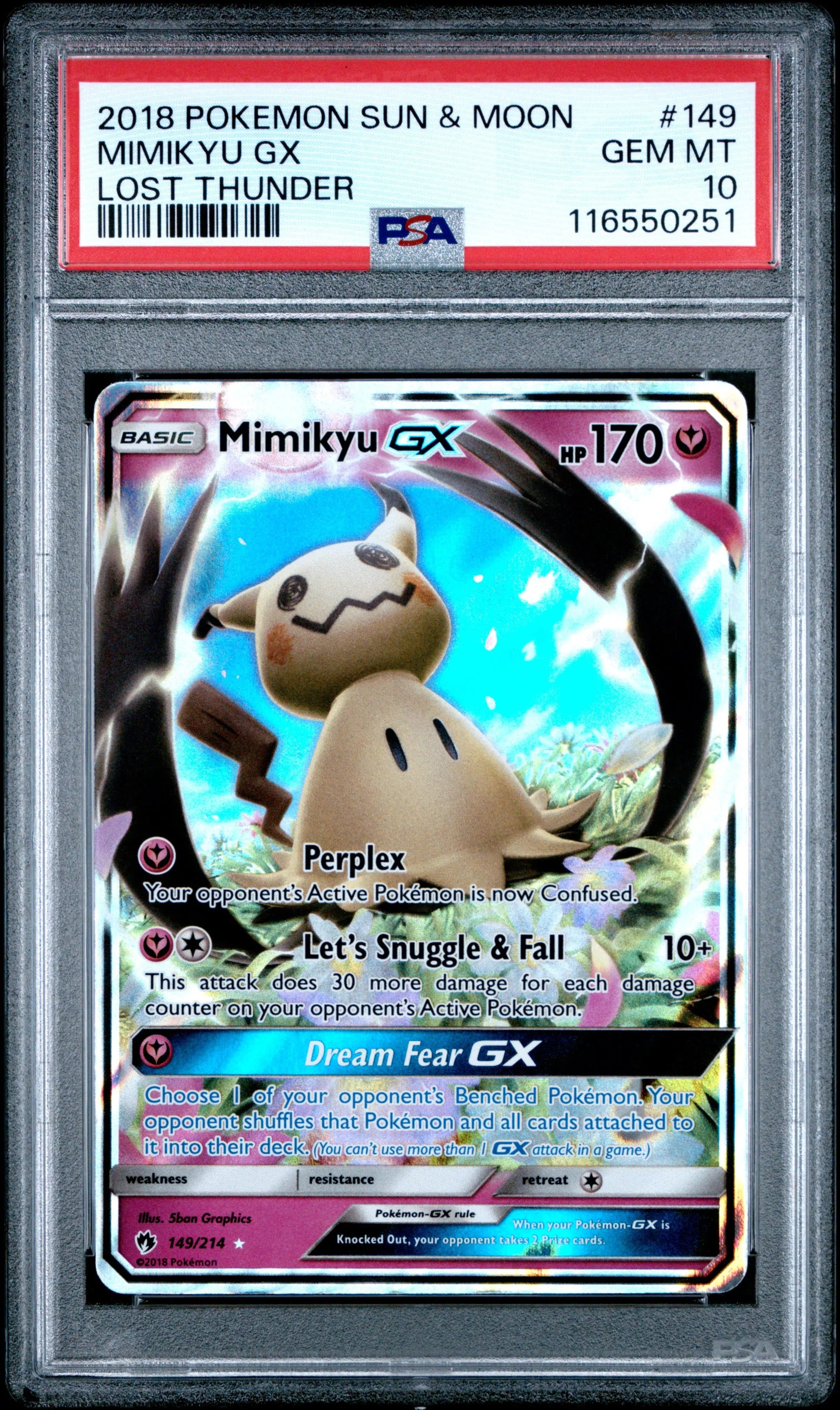 2018 Pokemon Sun & Moon Lost Thunder Mimikyu GX PSA 10 149/214 