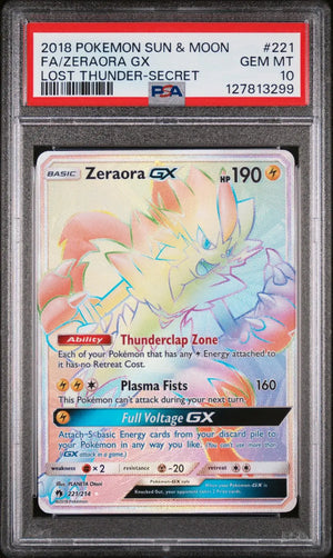 2018 Pokemon Sun & Moon Lost Thunder Zeraora GX Secret 221/214 PSA 10 