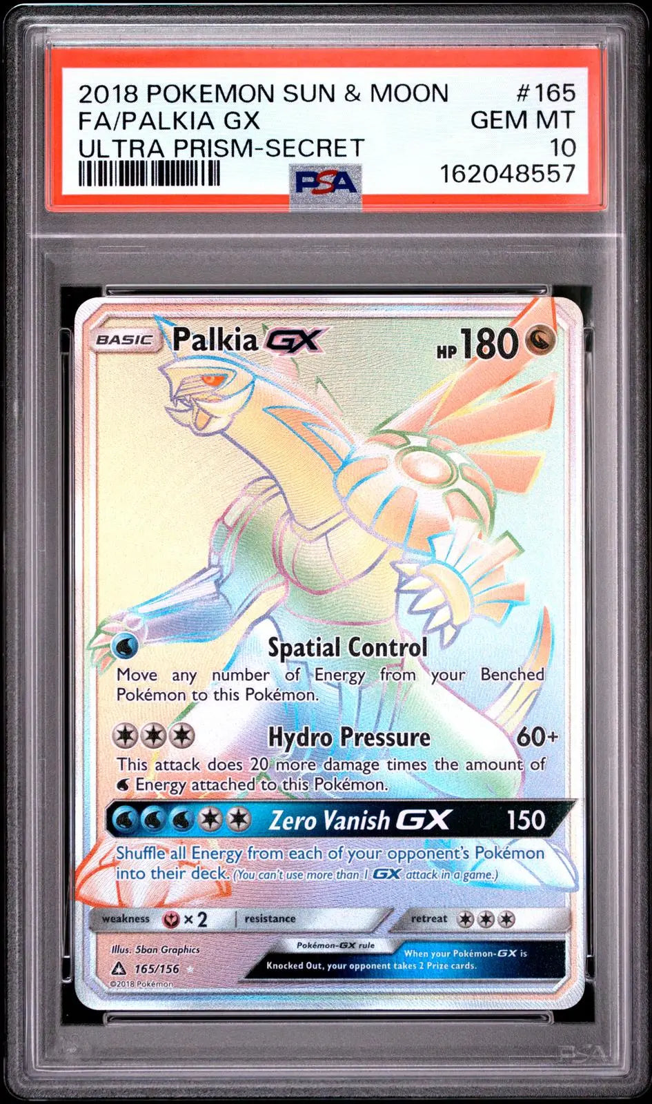 2018 Pokemon Sun & Moon Ultra Prism 165/156 Palkia GX Rainbow Secret PSA 10 