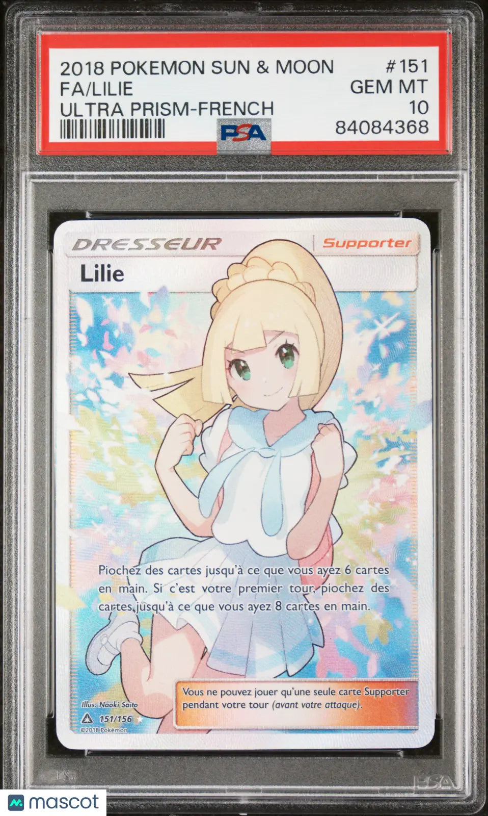 2018 Pokemon Sun & Moon Ultra Prism Lilie Full Art -French PSA 10 151/156 