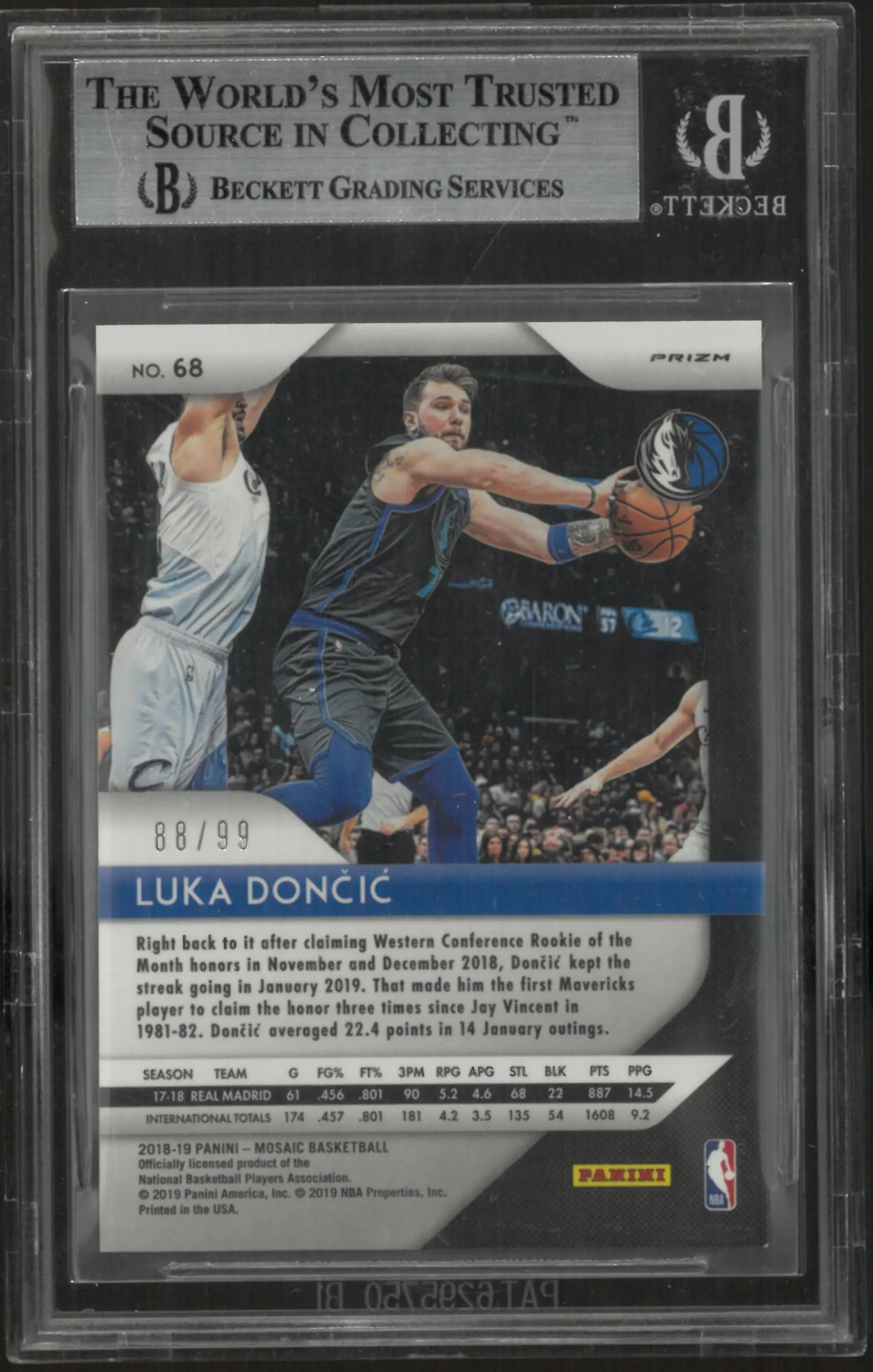 2018 Prizm Basketball Luka Doncic RC Rookie Mosaic Orange #68 BGS 9 /99 
