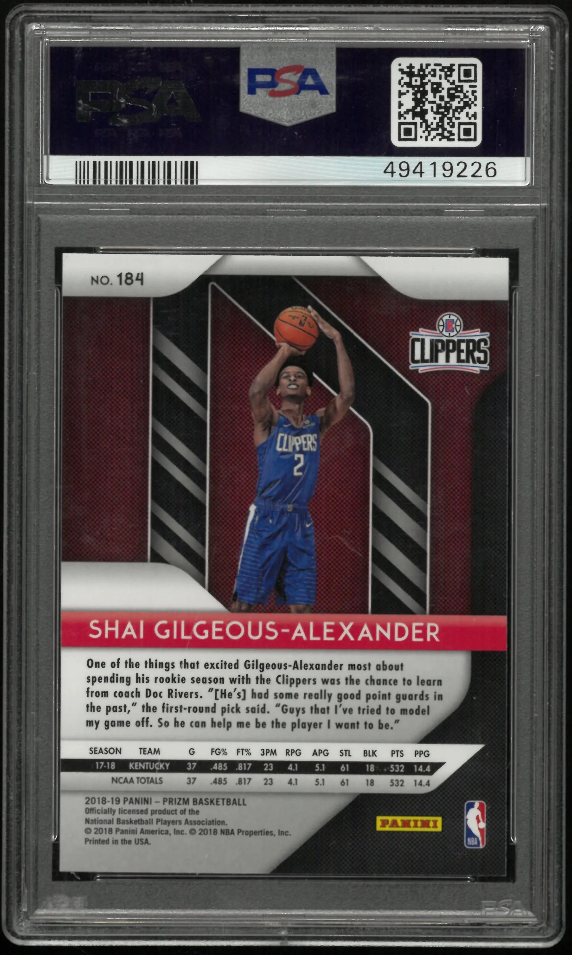 2018 Prizm Basketball Shai Gilgeous-Alexander RC #184 PSA 9 